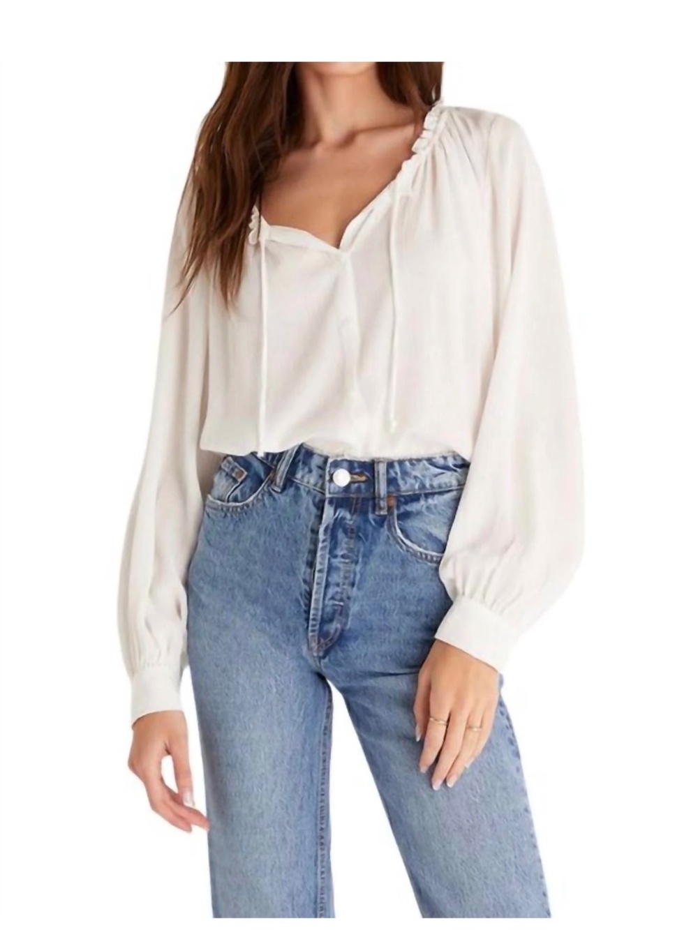 NWOT Z Supply Adella Ivory Tie Neck Boho Blouse XS Cream Flowy Top